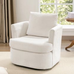 32"W Modern Beige Chenille Swivel Barrel Armchair