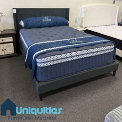 Queen platform bed frame grey