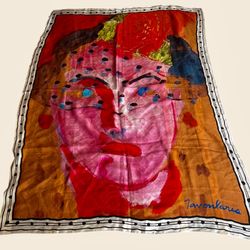 SCARF 100% Silk Charmeuse Signed by film production designer Dean Tavoularis 48”x35”.