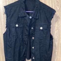 Distressed Black Jean Vest