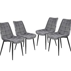 0905 Velvet Dining Chairs Set of 4 Modern Mid Century Grey Dining Side Chair with Metal Legs for Kitchen Dining Bedroom Living Room