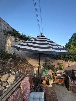 Black and White Striped Patio Umbrella