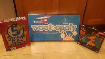 Wootopoly board game(brand new), 5 second rule game, 500 piece puzzle