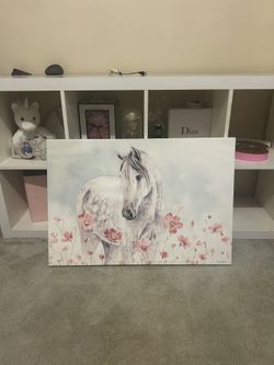 Horse With Pink Flowers Painting