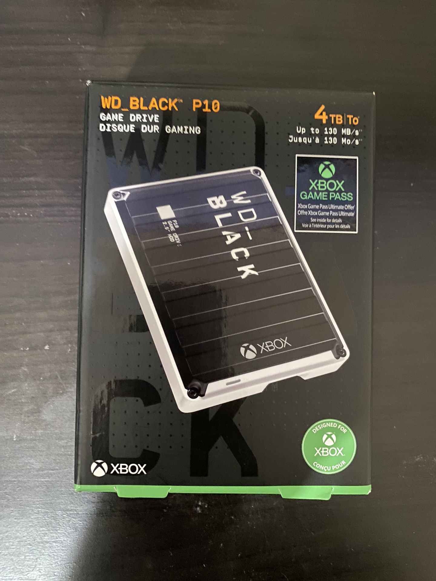 Western Digital BLACK P10 Game Drive for Xbox 4TB External USB 3.2 Gen 1 Portable Hard Drive - Black With White Trim