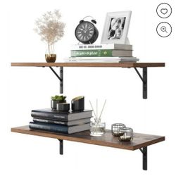 Homfa Floating Wall Shelves, Set of 2 Display Storage Ledge, Rustic Brown