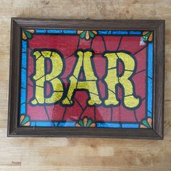 Vintage Faux Stained Glass Glitter Art Reflective Bar Sign