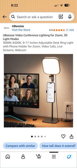 UBeesize Desk Ring Light with Phone Holder