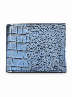 Blue Croc-Embossed Leather Bifold Wallet