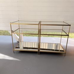 Two Gold Mirrored End Tables- West Elm (set Of 2)