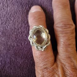 Vintage Sterling Silver Smoky Quartz Statement Ring Size 9