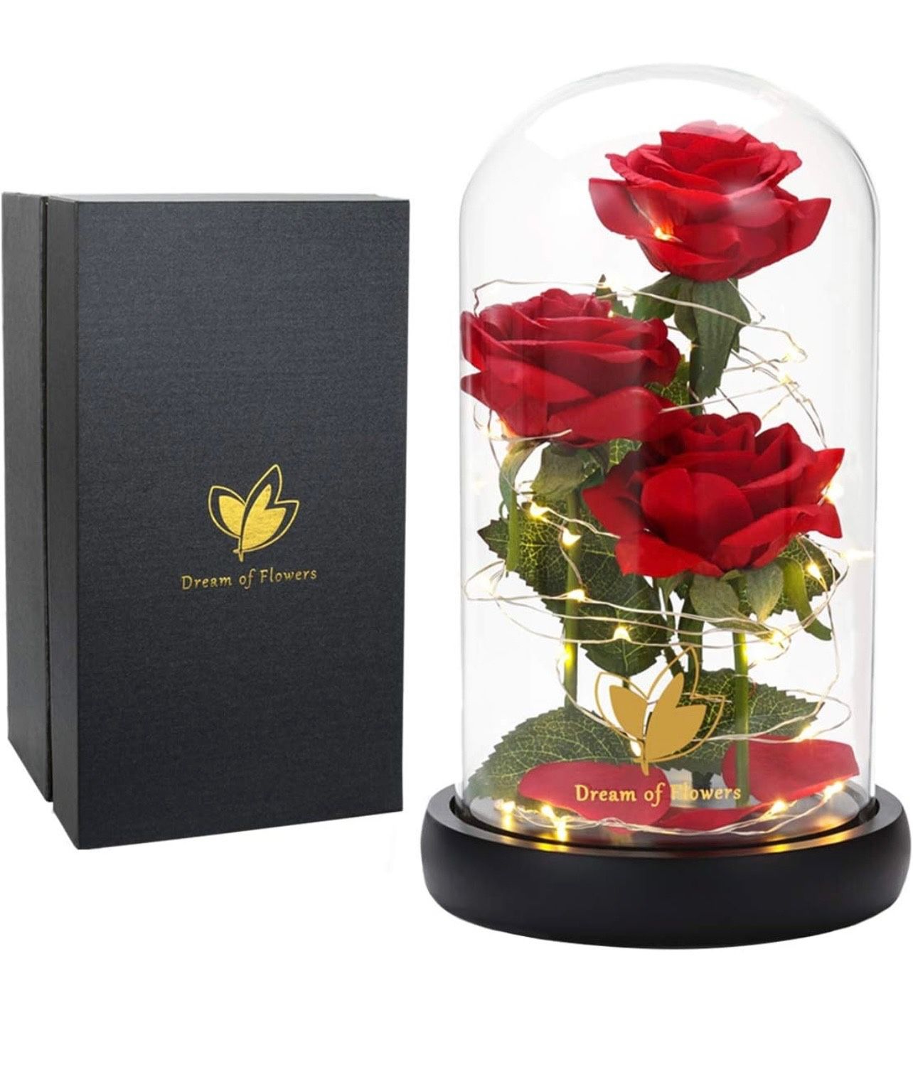 BRAND NEW IN BOX Beauty and The Beast Rose in Glass Dome Romantic Red Silk Rose Flower Gift Anniversary Gifts • Valentines day gifts