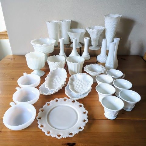 30 Pieces milk Milk Glass Lot