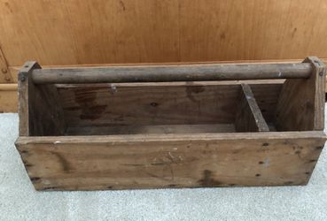 Antique Solid Wood Tool Carrier. 23 inches long by 9 inches wide by 6 inches tall.