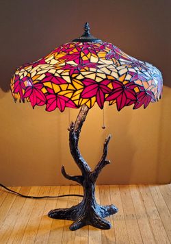 Tiffany-Style Glass Shade/Tree Trunk Table Lamp. $140 OBO.
