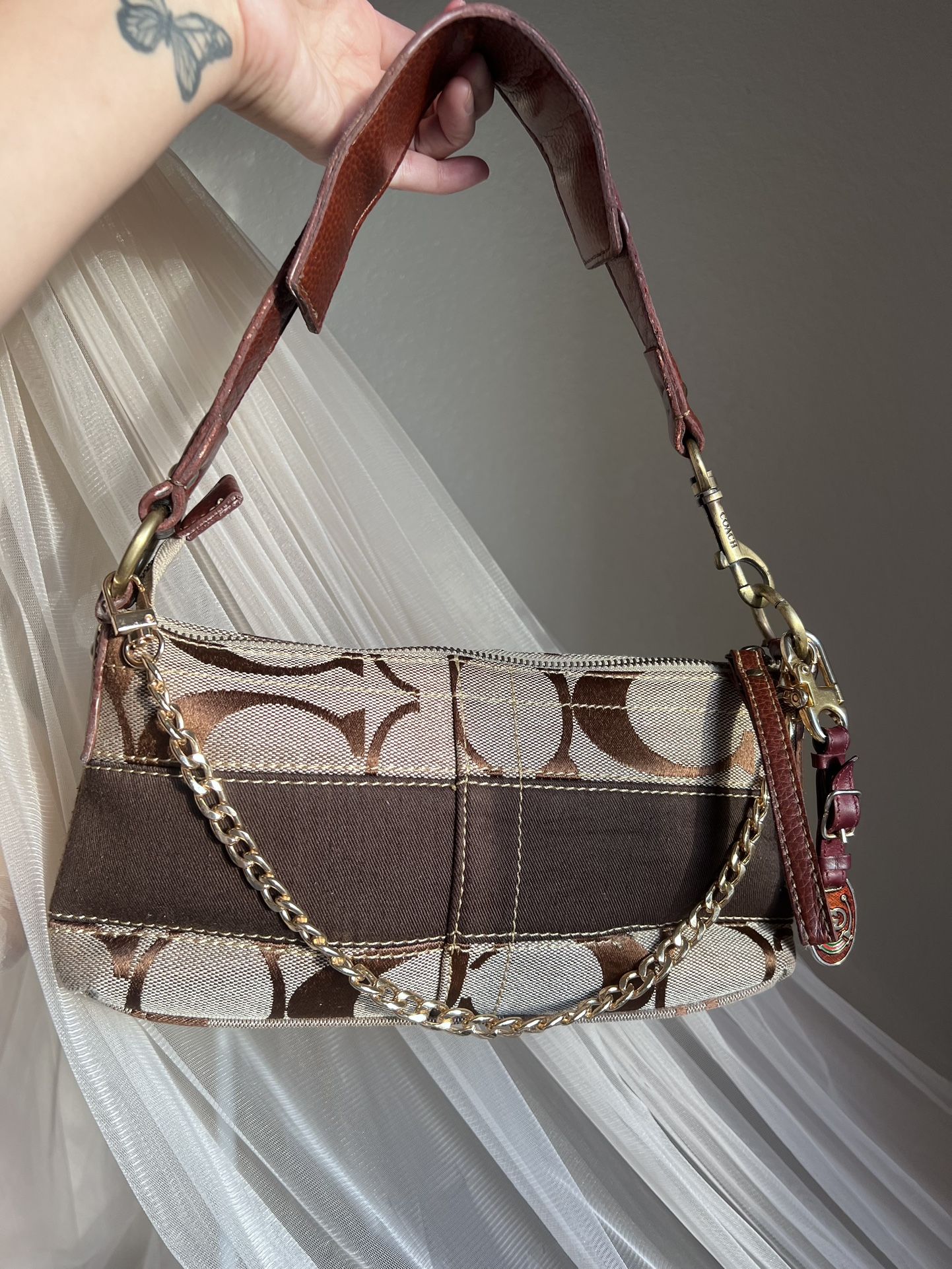 Small Brown Shoulder Purse -fabric