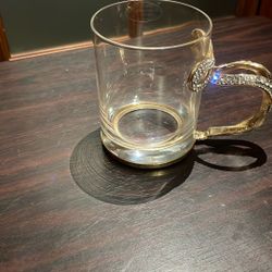 Vintage Christmas Gold Rhinestone Bow Handle Glass Coffee Tea