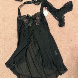 New Xl Black Lingerie Panty Nightgown 