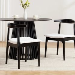 Set of 4, Contemporary Real Solid Wood Cloth Cushion Seat Dining Chairs Elbow Side Chair (Black-Beige Seat)