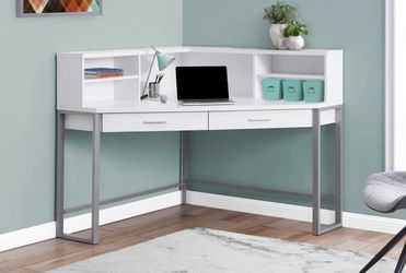 White Corner Desk with Hutch and Drawers