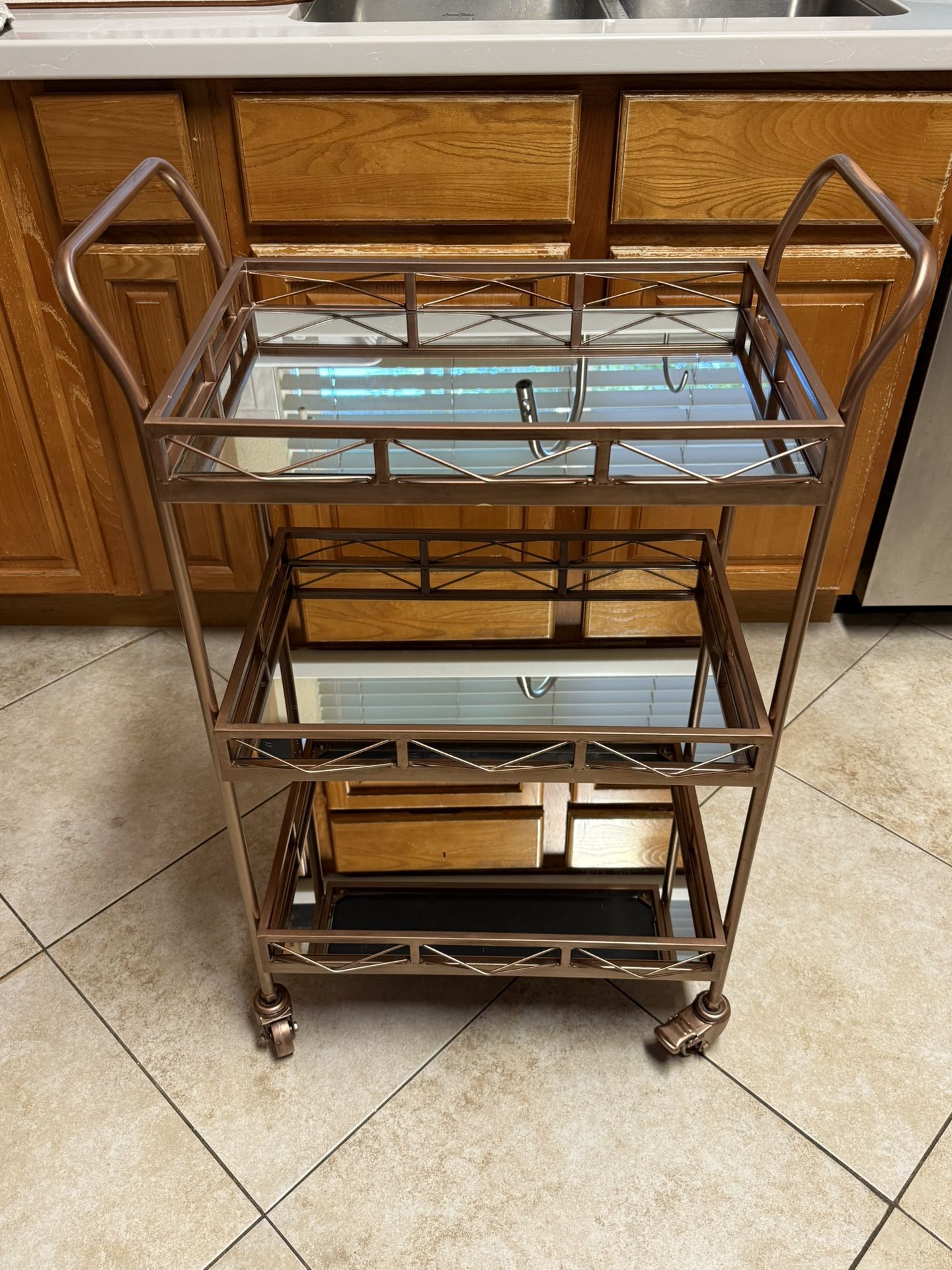 Kate and Laurel Ketia Glam Metal Bar Cart, Gold Bar Cart for Display and Storage