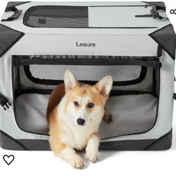 Lesure Collapsible Dog Pet Crateportable Windows Open 42x31x31 Inch Light Grey Brand New In The Box 