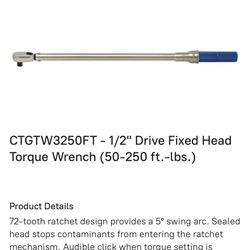 - 1/2" Drive Fixed Head Torque Wrench (50-250 ft.-lbs.)