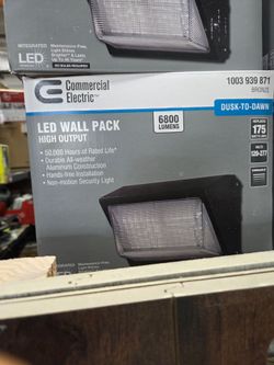 Commercial Electric LED wall pack offers 6,800 lumens of light output.