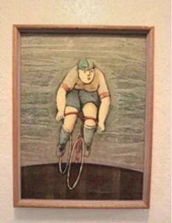 J. Roybal Signed Framed Cyclist Painting – 13 × 17