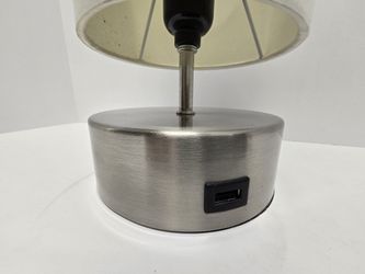 Modern Brushed Nickel Touch Lamp with USB Charging Port
