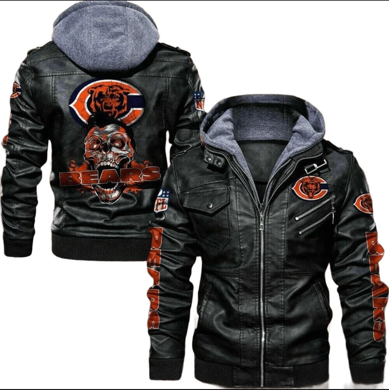Chicago Bears Mens Vintage Leather Jacket Flight Bomber Hoodies Motorcycle Coat