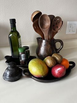 Handcrafted Black Clay Pottery Set (4 Pieces)