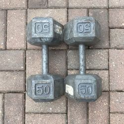 Gym - 50lbs Pair Of Hex Iron Dumbbells