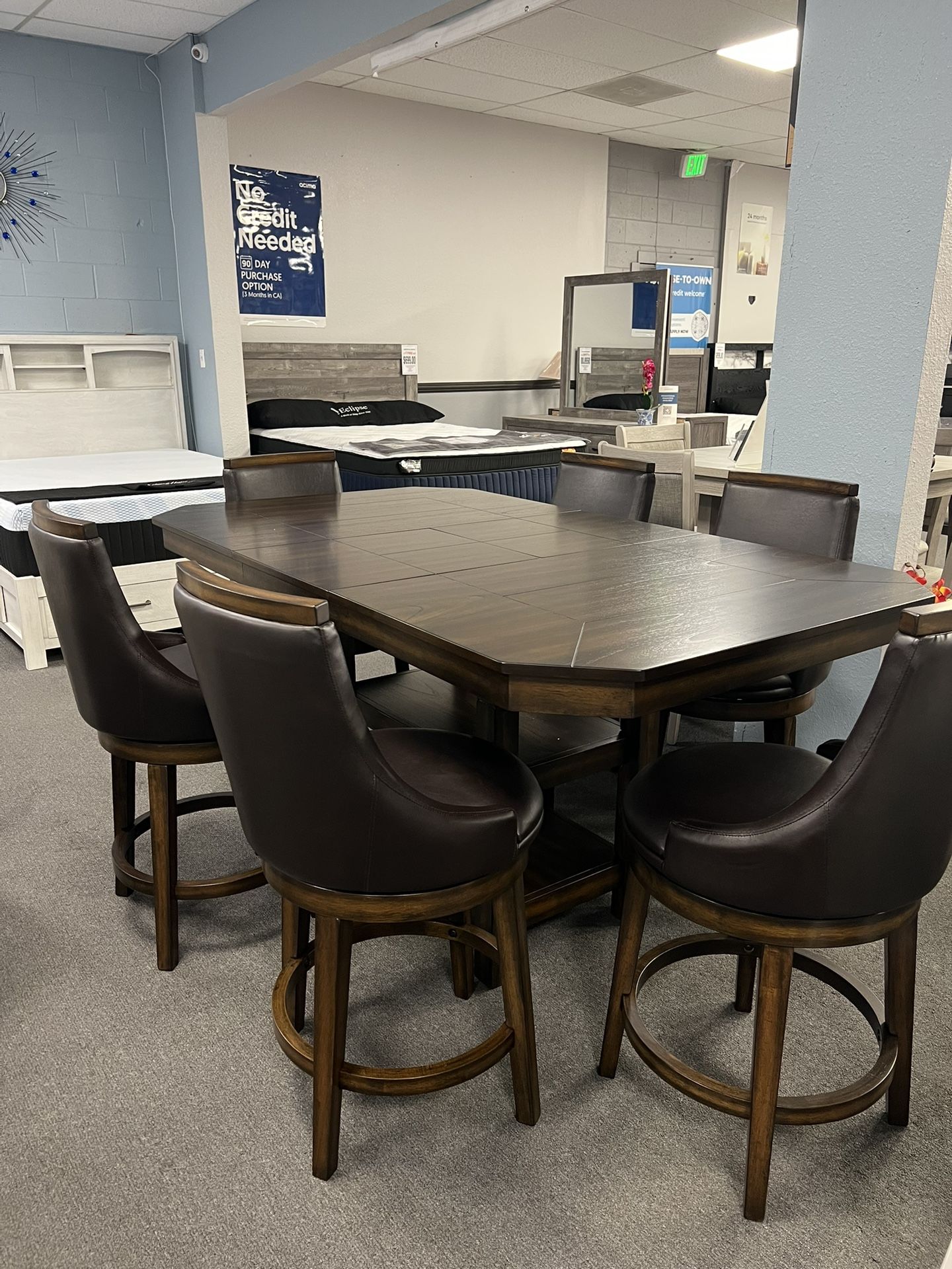 7PC Counter Height Dining Table Set w/ Swivel Chairs 