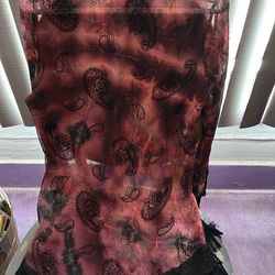 Vintage wine, black, fringed, long sleeved top