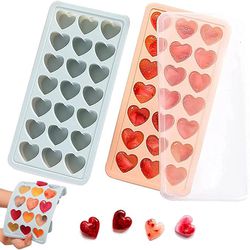2 Pack Heart Shpaed Ice Cube Trays with Lids, Heart ice Molds, 42 Holes Silicone Heart Ice Cube Molds for Whiskey, Cocktail, Fun Shapes Ice Cubes, Cho