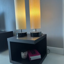 Modern Black Side Table / Nightstand – With Open Storage