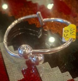 Silver Bangle Bracelet with ball Ends