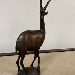 Vintage 14” Hand Carved African Gazelle Antelope Dark Hardwood Figurine, Kenya $12.00