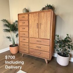Mid-Century Modern Oak Armoire Dresser – Free Delivery