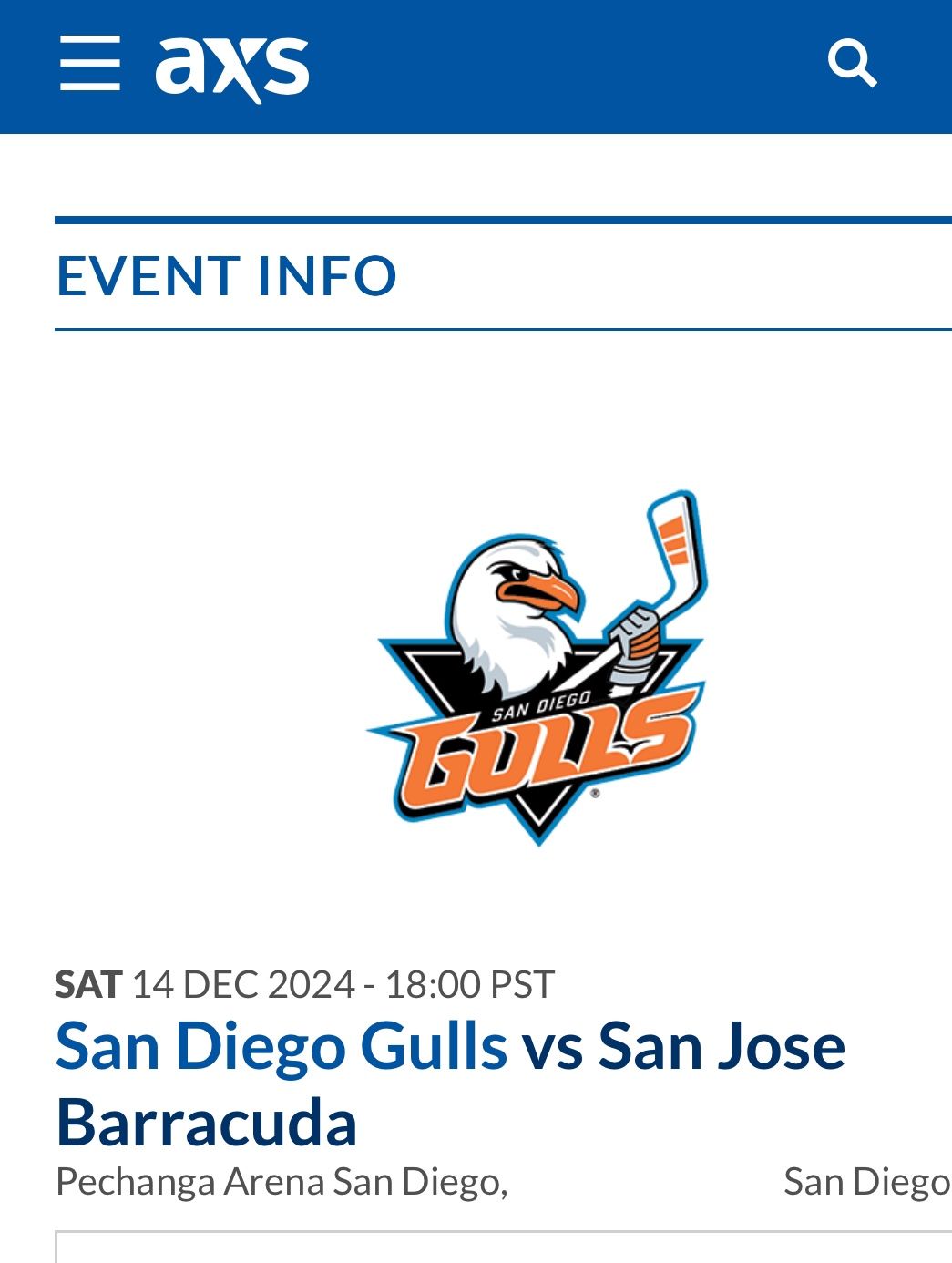 4 Tickets To San Diego Gulls Vs San Jose Baracuda
