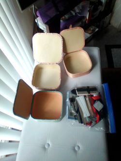 Sewing supplies boxes & ribbon misc