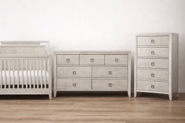 Complete 3pc Nursery Set w/ Mattress – Crib, Dresser & Chest (Gray)