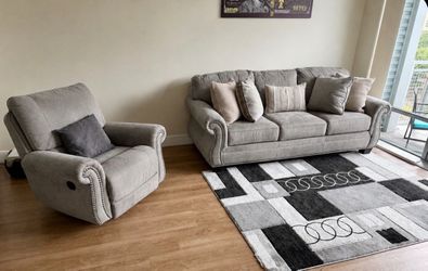 Gray Suede Sleeper Sofa + Matching Recliner | Good Condition | Pull-Out Bed