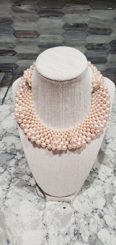 Beaded Bib Necklace With Swarovski Crystal, Moonstone, And Glass Pearls