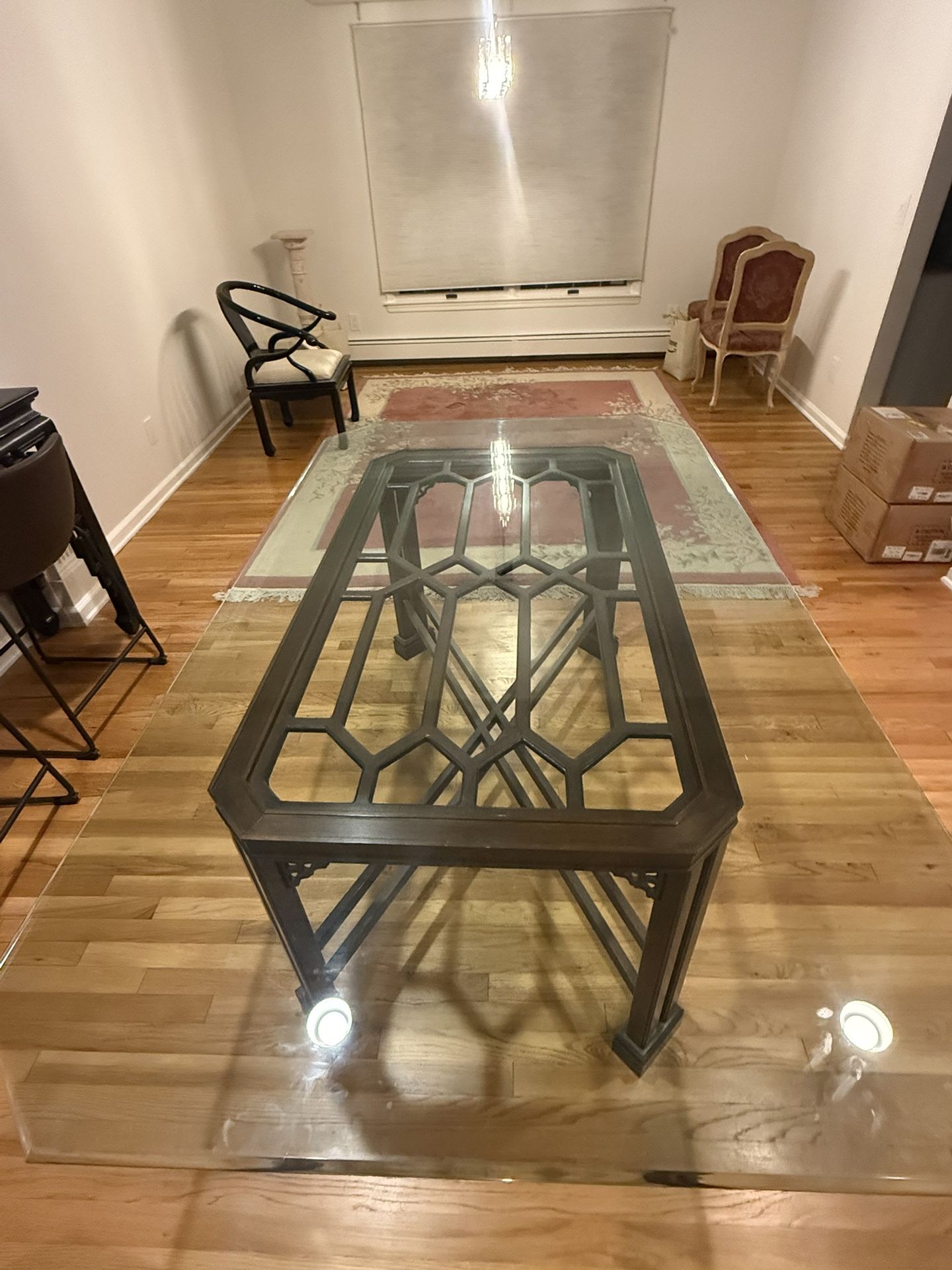 Vintage Wood & Glass Dining Table