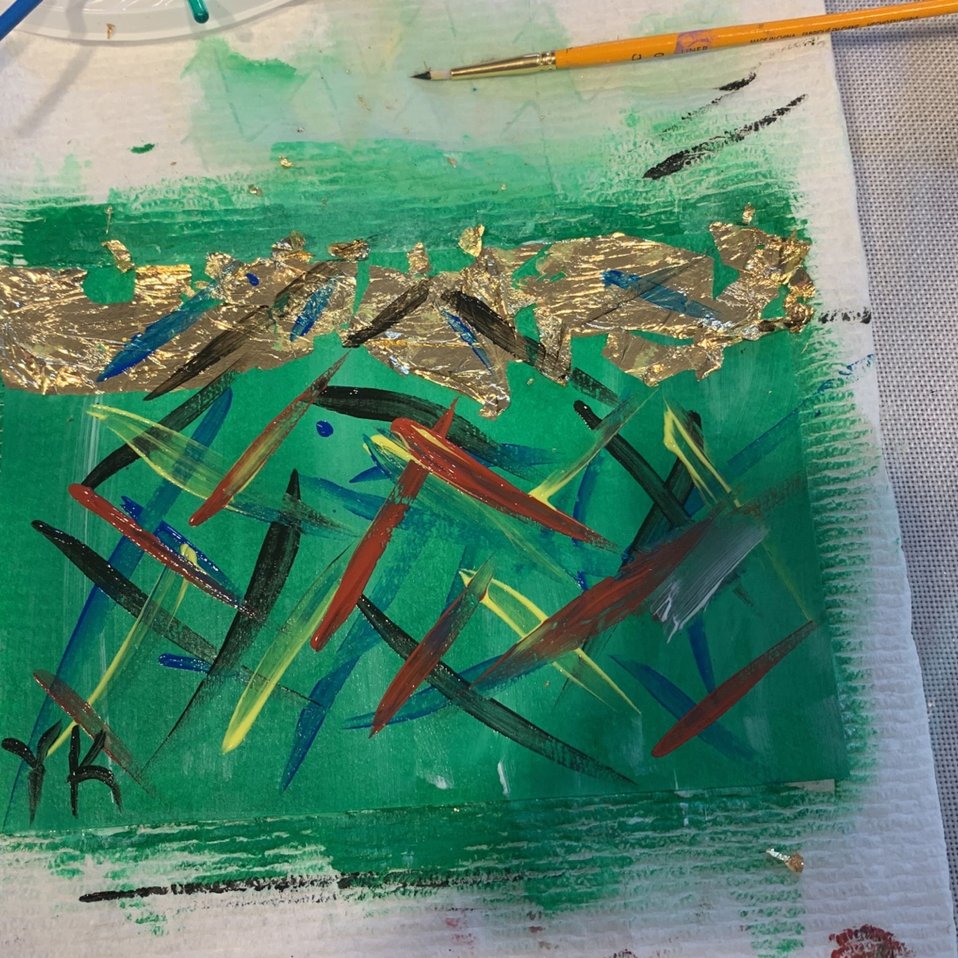 5x7 Gold acrylic painting “TobyHanna experience”