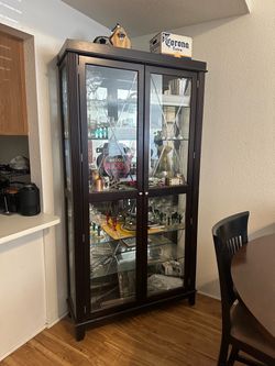 Dark Wood & Glass Display Cabinet / China Hutch