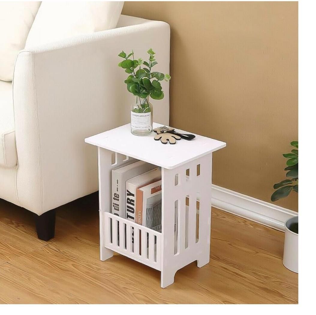 2 Tier End Table,White Side Table,Small Bedside Table for Small Spaces,with Storage Shelf,Nightstand Bedside Table for Living Room Bedroom Office
