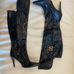 Versace Black Snake Knee High Boots. Size 71/2 